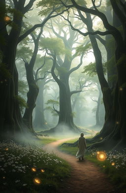 A mystical and dreamlike landscape representing the theme 'Echoes of us: a quest for what once was'