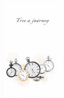 A simple and elegant book cover design, featuring artistic representations of various clocks in a minimalist style