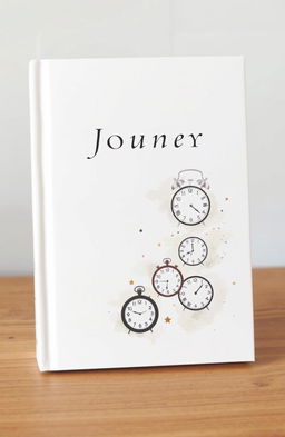 A simple and elegant book cover design, featuring artistic representations of various clocks in a minimalist style