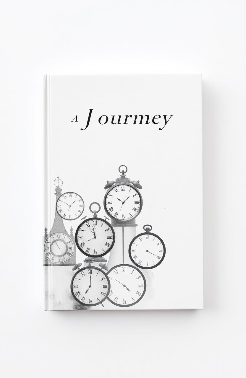 A simple and elegant book cover design, featuring artistic representations of various clocks in a minimalist style