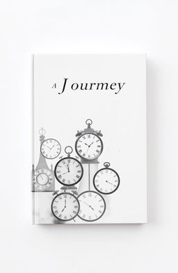 A simple and elegant book cover design, featuring artistic representations of various clocks in a minimalist style