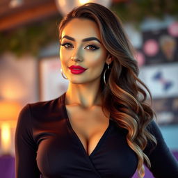 A beautiful British woman with an alluring and captivating presence, featuring an attractive silhouette and voluptuous curves