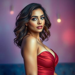 A beautiful British woman with an alluring and captivating presence, featuring an attractive silhouette and voluptuous curves