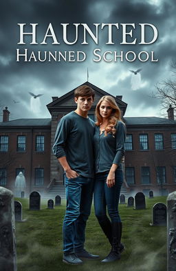 A novel cover depicting a haunted school built on a graveyard