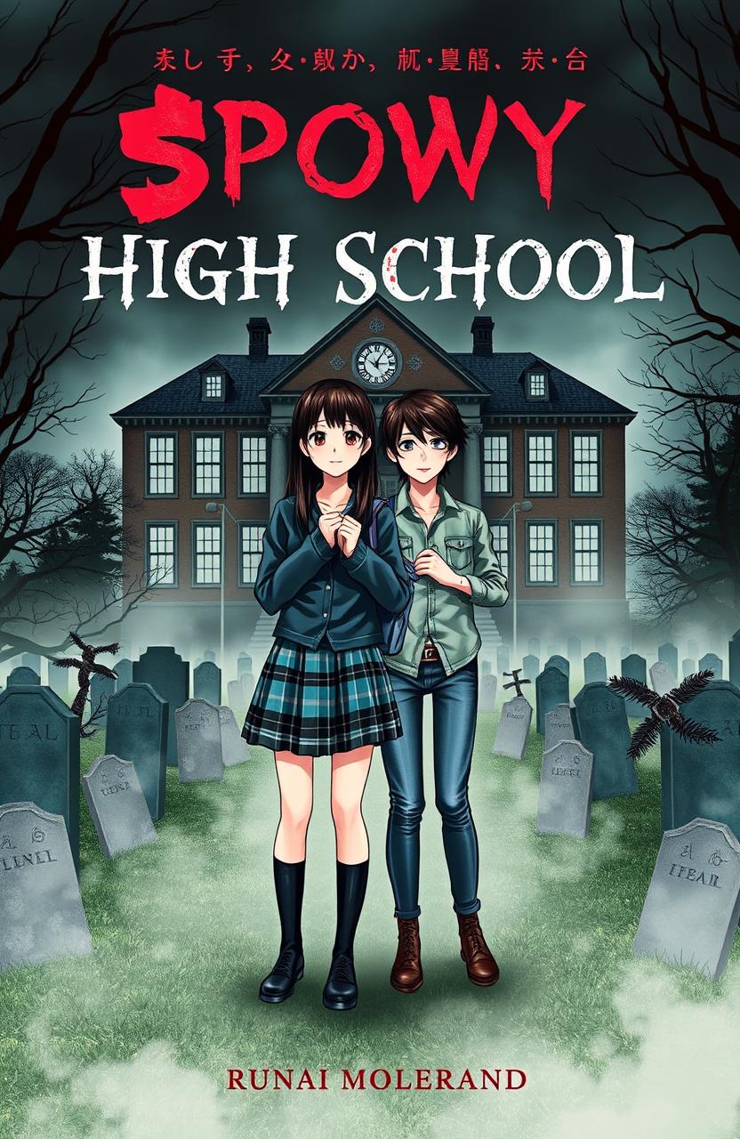 A novel cover featuring a spooky high school built on a graveyard