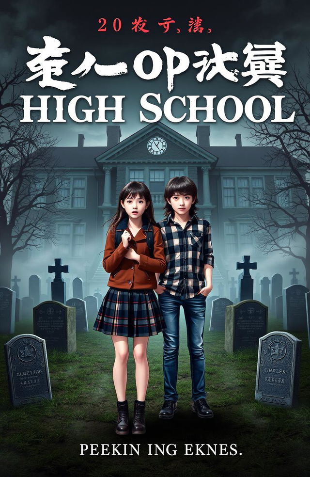 A novel cover featuring a spooky high school built on a graveyard