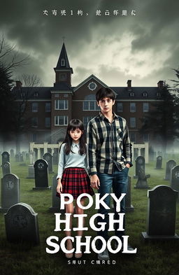 A novel cover featuring a spooky high school built on a graveyard