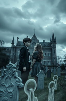 A captivating novel cover depicting a haunted high school built on a graveyard