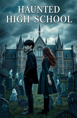 A captivating novel cover depicting a haunted high school built on a graveyard