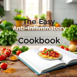 A stylish and inviting book cover design for 'The Easy Anti-Inflammatory Cookbook for Beginners'