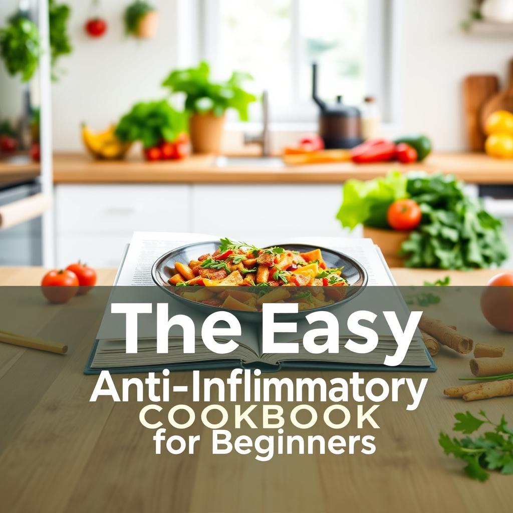 A stylish and inviting book cover design for 'The Easy Anti-Inflammatory Cookbook for Beginners'