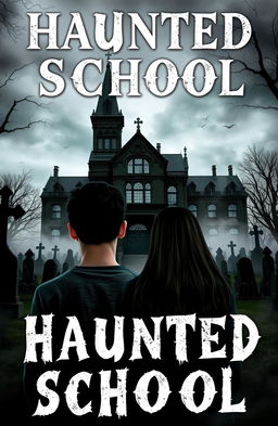 A novel cover featuring a haunted school built over a graveyard