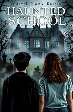 A novel cover featuring a haunted school built over a graveyard