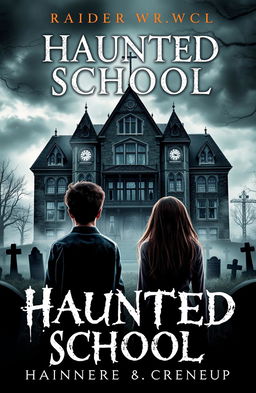A novel cover featuring a haunted school built over a graveyard