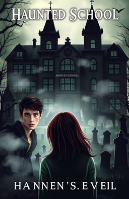 A novel cover featuring a haunted school built over a graveyard