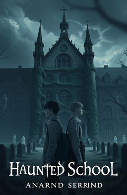 A chilling and atmospheric novel cover illustration featuring a haunted school built on a burial ground