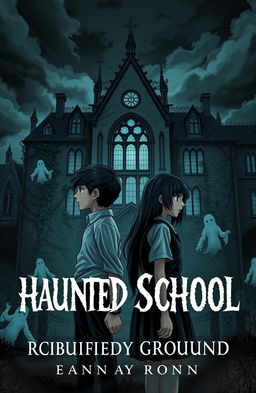 A chilling and atmospheric novel cover illustration featuring a haunted school built on a burial ground