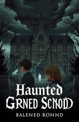 A chilling and atmospheric novel cover illustration featuring a haunted school built on a burial ground