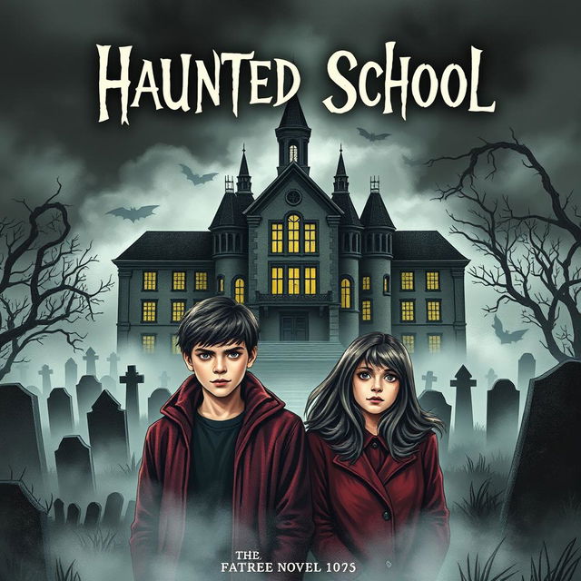 A novel cover featuring a haunted school built over a graveyard