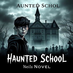 A novel cover featuring a haunted school built over a graveyard