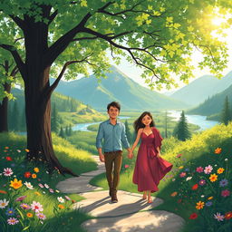 A beautifully illustrated scene capturing the essence of love amidst life's winding paths