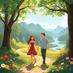 A beautifully illustrated scene capturing the essence of love amidst life's winding paths