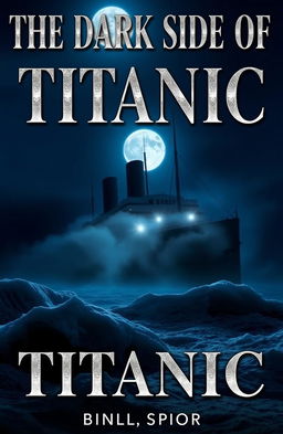 An eerie and captivating ebook cover for 'The Dark Side of Titanic', featuring a hauntingly beautiful art deco style ship silhouetted against a moonlit night sky