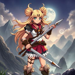 An imaginative and whimsical portrayal of a character inspired by Sailor Moon, depicted as a fierce and powerful warrior in a barbarian style