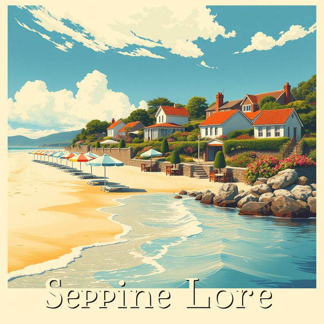 A stunning vintage travel poster featuring a picturesque seaside destination