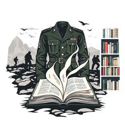 A striking design combining military elements and an array of books