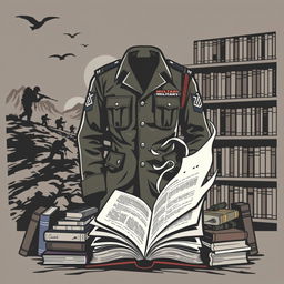 A striking design combining military elements and an array of books