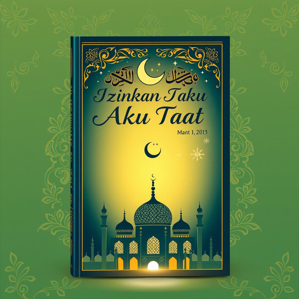 A beautifully designed book cover with an Islamic theme titled "Izinkan Aku Taat"