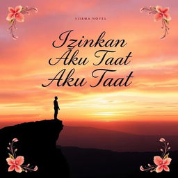 A captivating book cover for a novel titled "Izinkan Aku Taat"