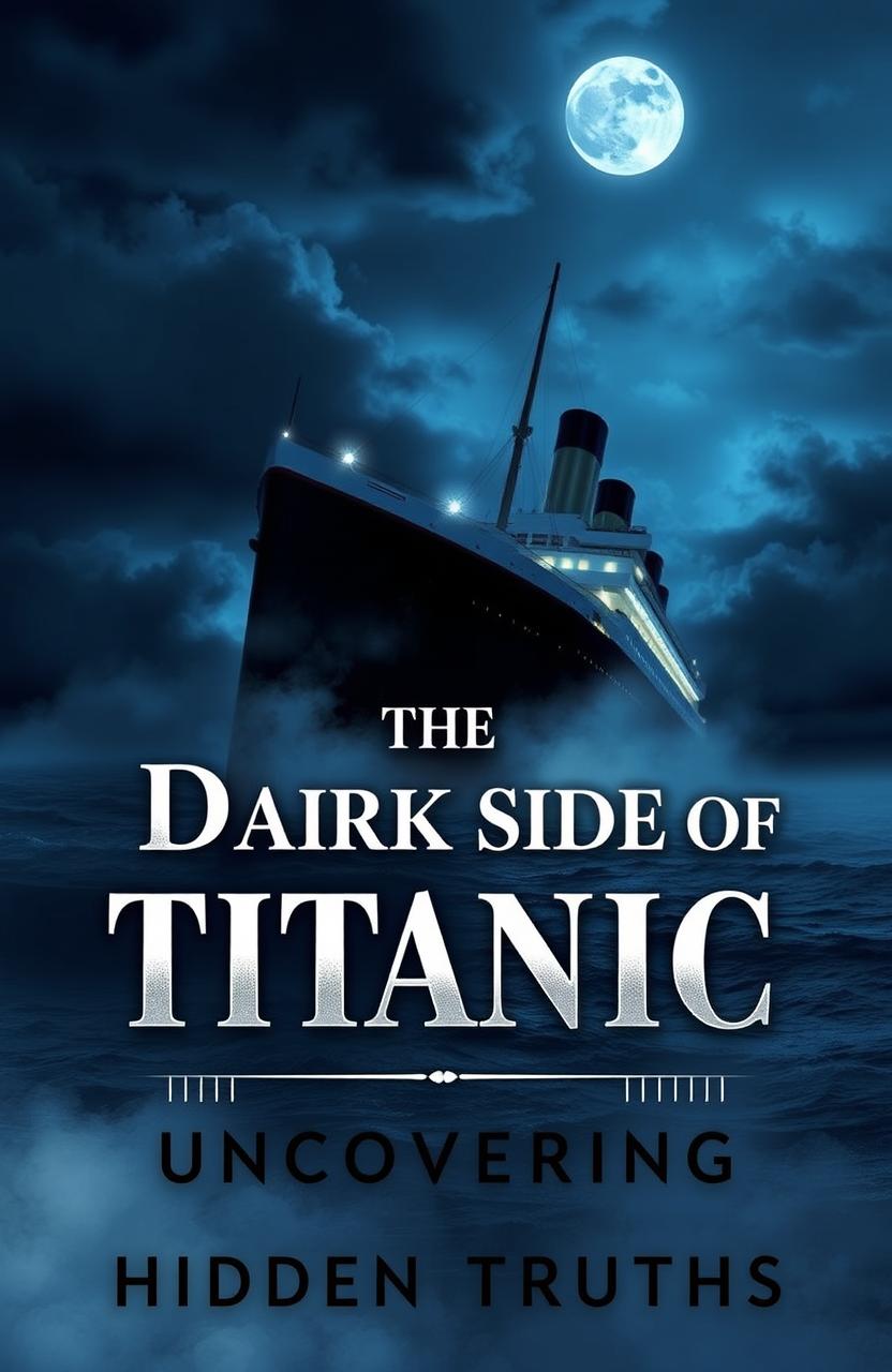 An eerie, atmospheric ebook cover depicting the Titanic ship in a haunting setting