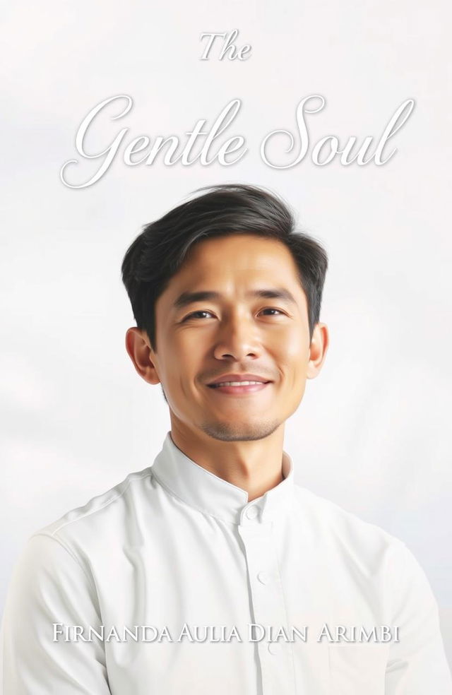 A captivating and unique book cover for 'The Gentle Soul', featuring a kind and gentle man with a soft, inviting expression