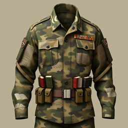 A highly detailed design of a military uniform themed around books