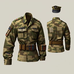 A highly detailed design of a military uniform themed around books