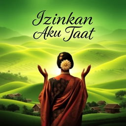 A stunning book cover for a novel titled "Izinkan Aku Taat" that beautifully embodies the essence of Sundanese culture