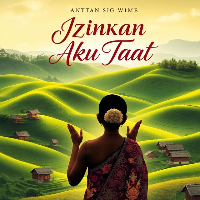 A stunning book cover for a novel titled "Izinkan Aku Taat" that beautifully embodies the essence of Sundanese culture