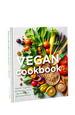 Design a vibrant and appealing book cover for a vegan, healthy, organic, and gluten-free cookbook