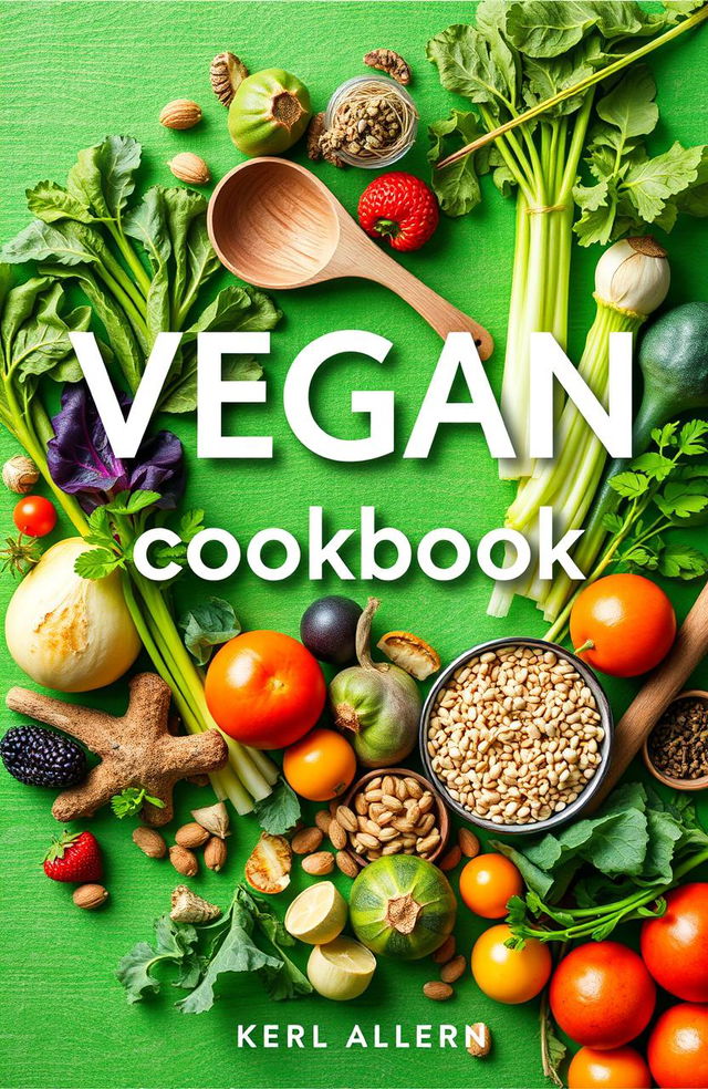 Design a vibrant and appealing book cover for a vegan, healthy, organic, and gluten-free cookbook