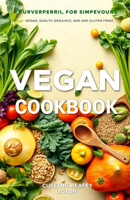 Design a vibrant and appealing book cover for a vegan, healthy, organic, and gluten-free cookbook