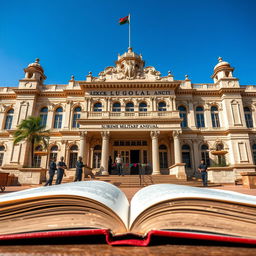 A detailed view of the Supreme Military Tribunal of Angola located in Luanda, showcasing an impressive architecture with an ornate façade