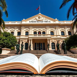 A detailed view of the Supreme Military Tribunal of Angola located in Luanda, showcasing an impressive architecture with an ornate façade