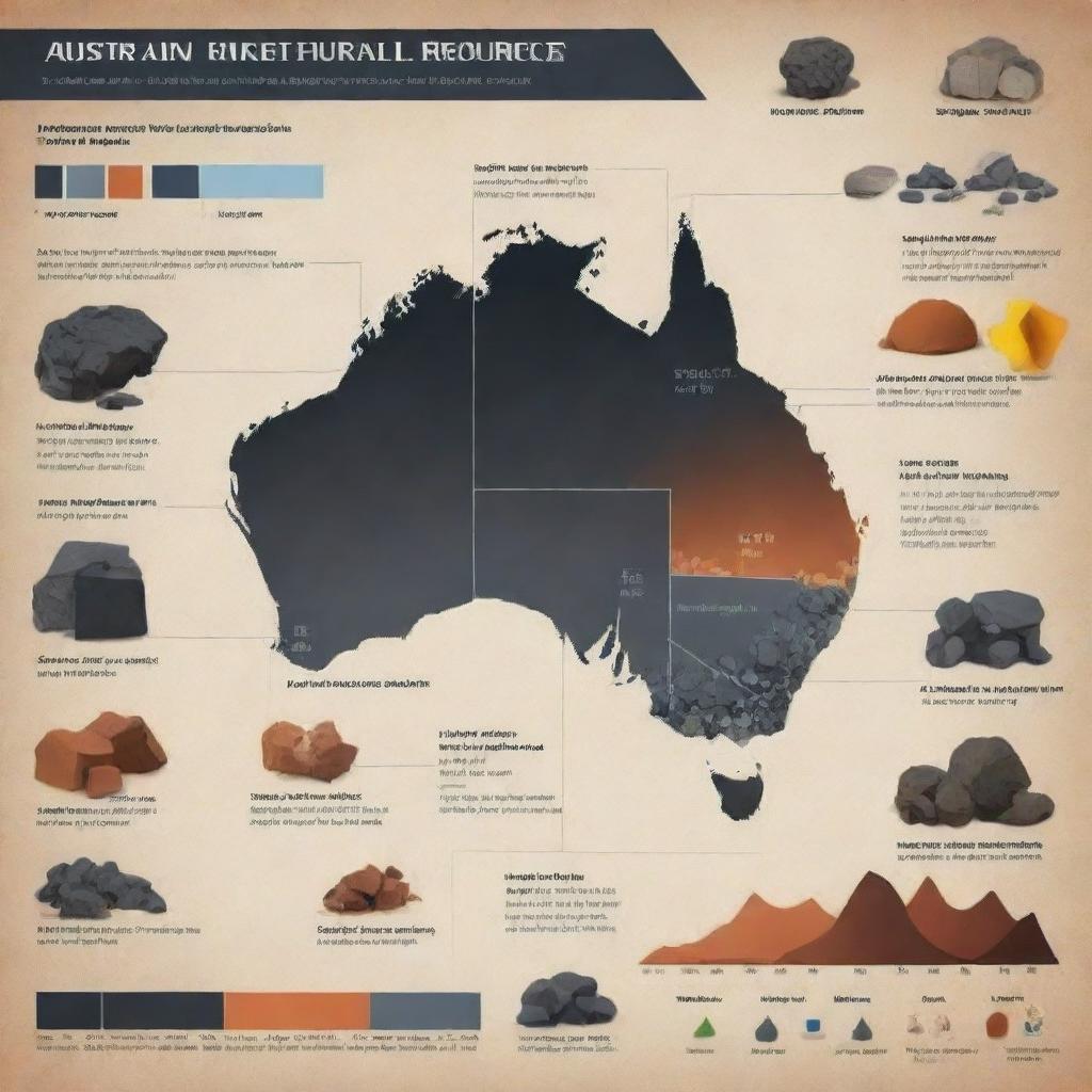 An infographic depicting Australia's rich natural resources including coal, iron ore, copper, gold, natural gas, uranium, and renewable energy sources