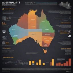 An infographic depicting Australia's rich natural resources including coal, iron ore, copper, gold, natural gas, uranium, and renewable energy sources