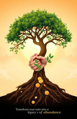 A robust tree with deep roots and a flourishing canopy, symbolizing growth and resilience