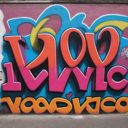 A vivid graffiti art featuring the word 'Love', adorned in vibrant colors and incorporating dynamic shapes and elements unique to street art