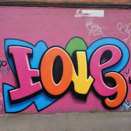 A vivid graffiti art featuring the word 'Love', adorned in vibrant colors and incorporating dynamic shapes and elements unique to street art