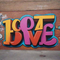 A vivid graffiti art featuring the word 'Love', adorned in vibrant colors and incorporating dynamic shapes and elements unique to street art